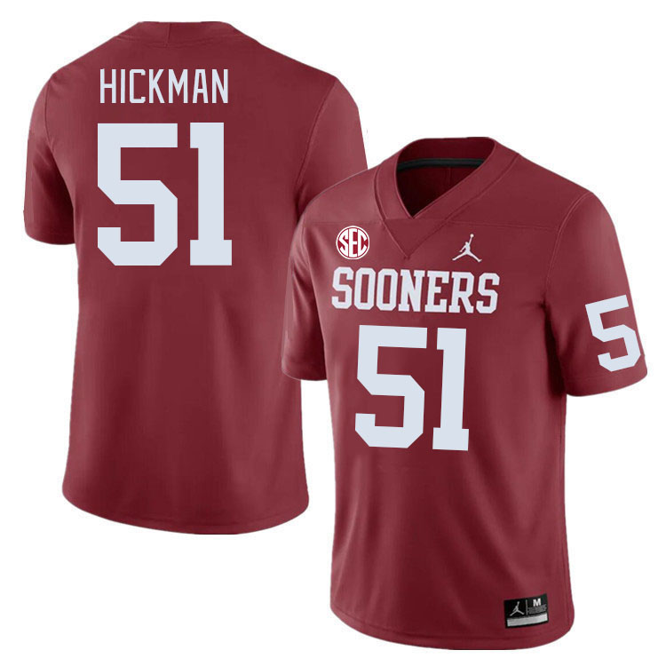 Men #51 Branson Hickman Oklahoma Sooners 2024 SEC Conference College Football Jerseys-Crimson